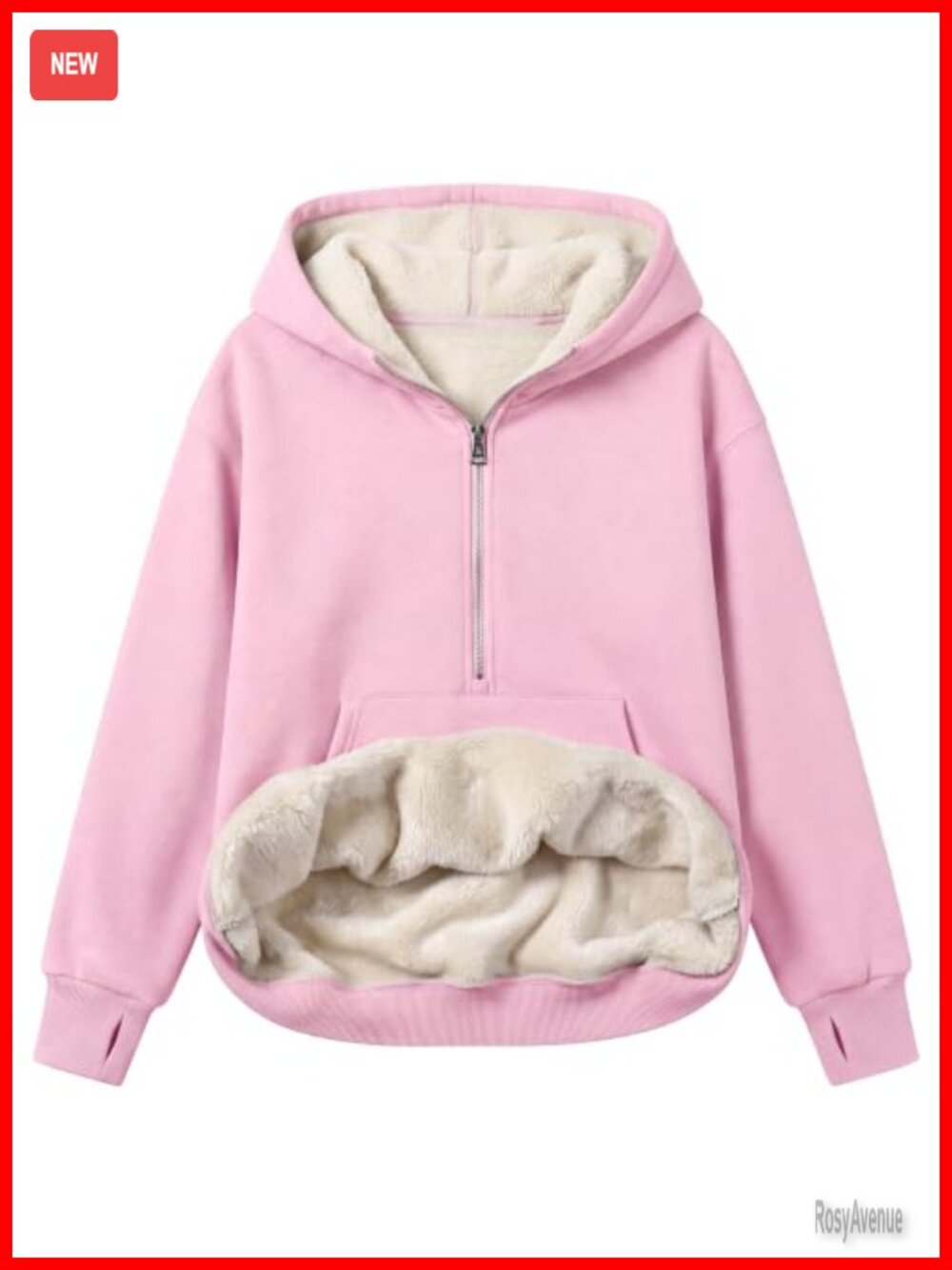 Fuzzy Fleece Half Zip Hoodie Pullover Sweatshirt with Thumb Holes Loose Fit